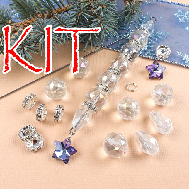 KIT Star icicle ornament, silver tone and clear AB colors, holiday Christmas tree decoration, designer Irina Miech