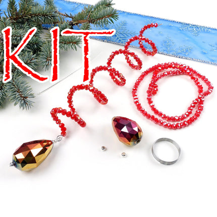 KIT Sparkling glass holiday suncatcher ornament, helix shape, red sun catcher decoration, designer Irina Miech