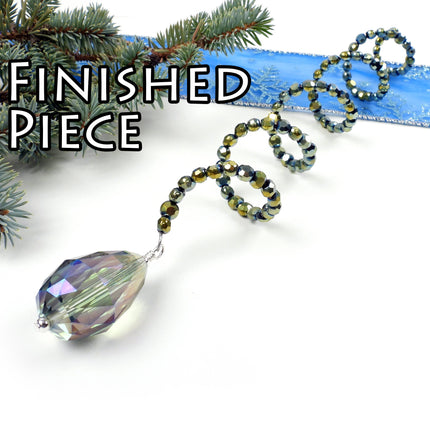 KIT Sparkling glass holiday suncatcher ornament, helix shape, teal sun catcher decoration, designer Irina Miech