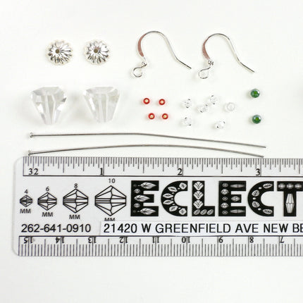 Kit Martini Glass with Olive earrings, quartz crystal, silver tone metal, designer Irina Miech