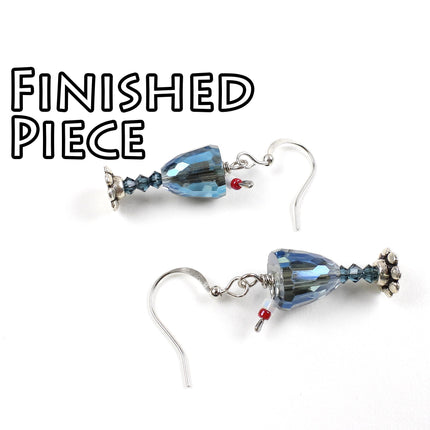 Kit Green and blue cocktail glass earrings, silver tone metal, designer Irina Miech