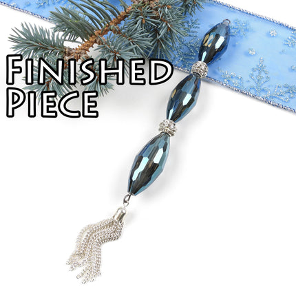 KIT Tassel icicle ornament, silver tone and blue colors, Christmas tree decoration, designer Irina Miech
