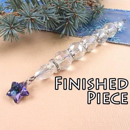 KIT Star icicle ornament, silver tone and clear AB colors, holiday Christmas tree decoration, designer Irina Miech