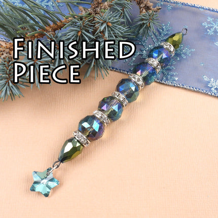 KIT Star icicle ornament, silver tone and teal greenish blue colors, Christmas tree decoration, designer Irina Miech
